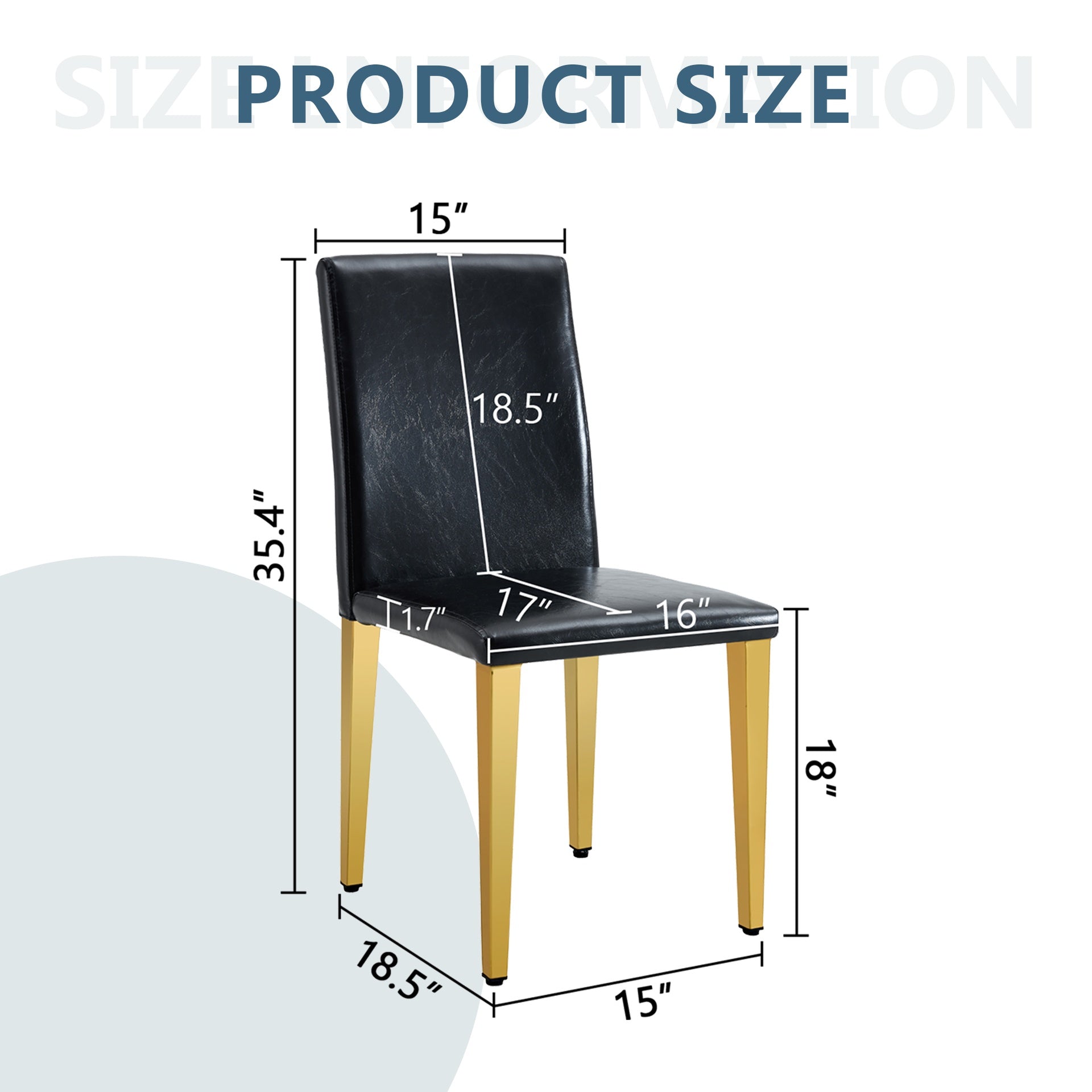 Four Black PU dining chairs, Golden Metal Legs.Simple and versatile, comfortable and accompanied. Exquisite and versatile dining chairs unlock a comfortable new experience.(Set of 4)