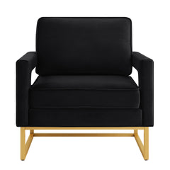 Modern Style Accent Chair with Gold Metal Base , Velvet Upholstered Leisure Chair with Open Armrest, Armchair, Black