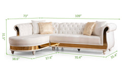 Gold Detailed Tufted Upholstery Sectional made with Wood In Off White