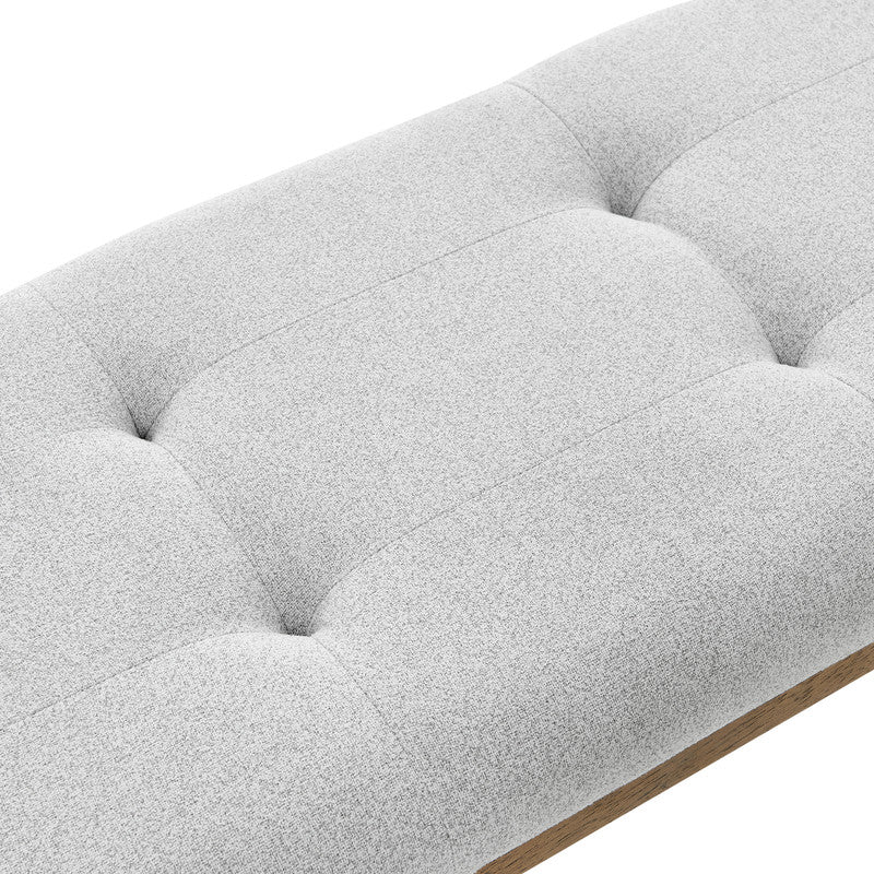 Dafne Walnut Oak Dining Bench in Light Gray Fabric with Tufting