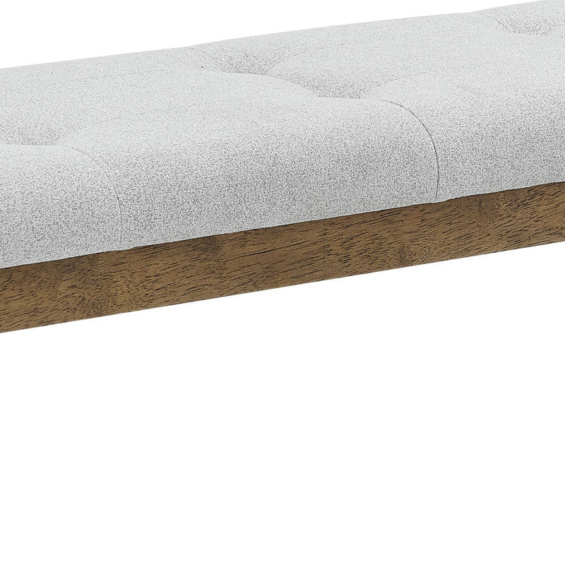 Dafne Walnut Oak Dining Bench in Light Gray Fabric with Tufting