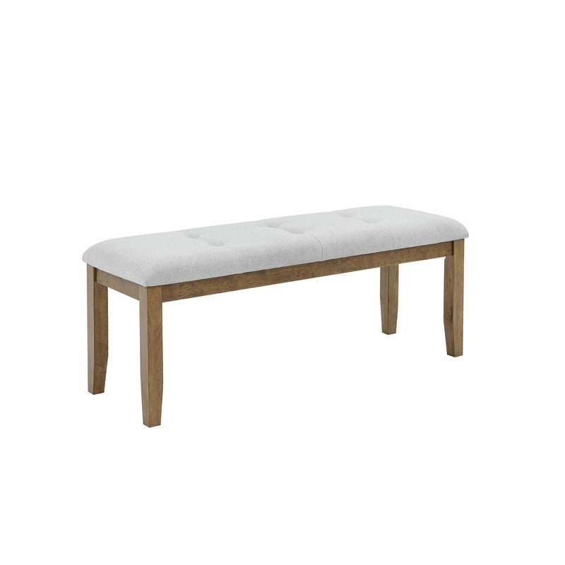 Dafne Walnut Oak Dining Bench in Light Gray Fabric with Tufting