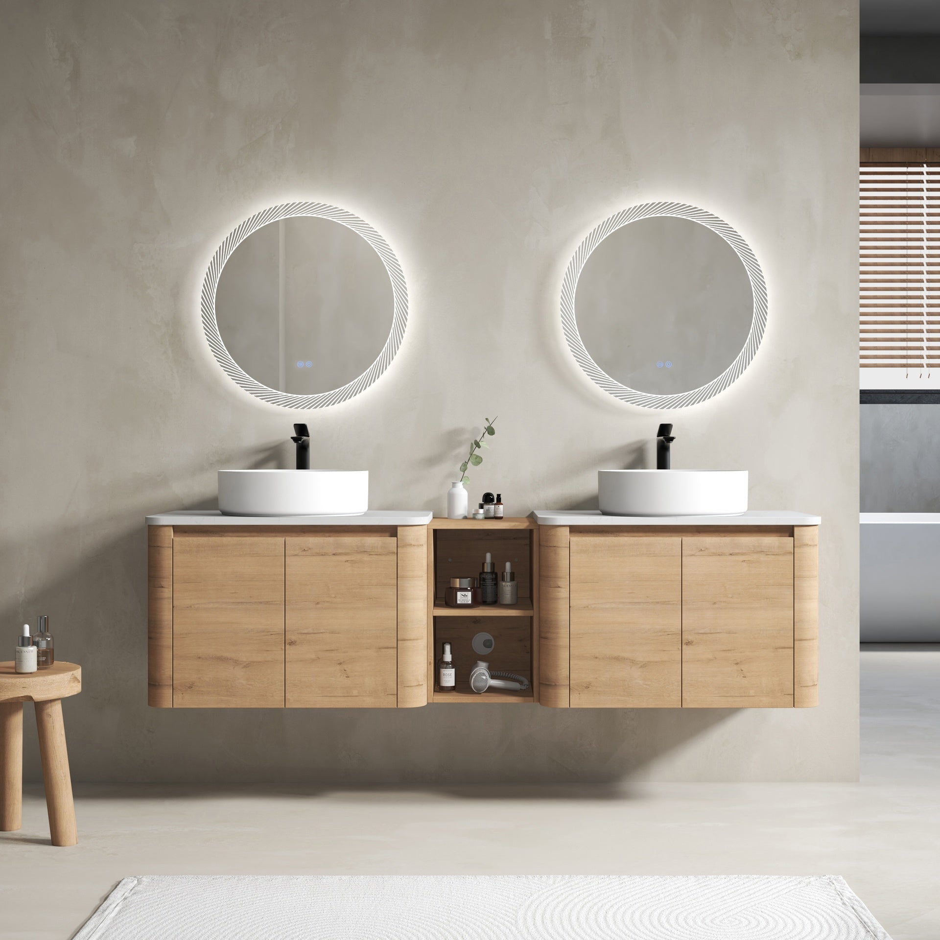 72'' Wall-Mounted Bathroom Vanity With Ceramic Art Sink, and 1-Storage Shelves, 4-Soft-Close Door, KD-Packing, Plywood