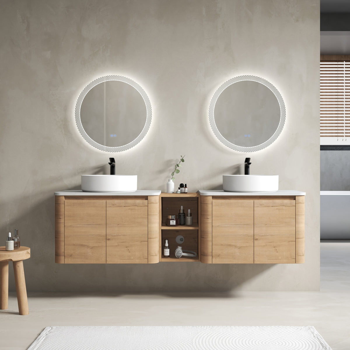 72'' Wall-Mounted Bathroom Vanity With Ceramic Art Sink, and 1-Storage Shelves, 4-Soft-Close Door, KD-Packing, Plywood
