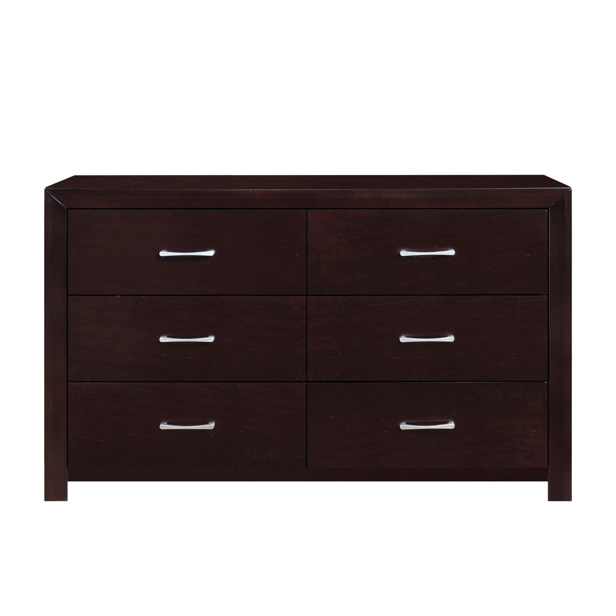 Espresso Finish 1pc Dresser of 6x Drawers Silver Tone Bar Pulls Contemporary Design Bedroom Furniture