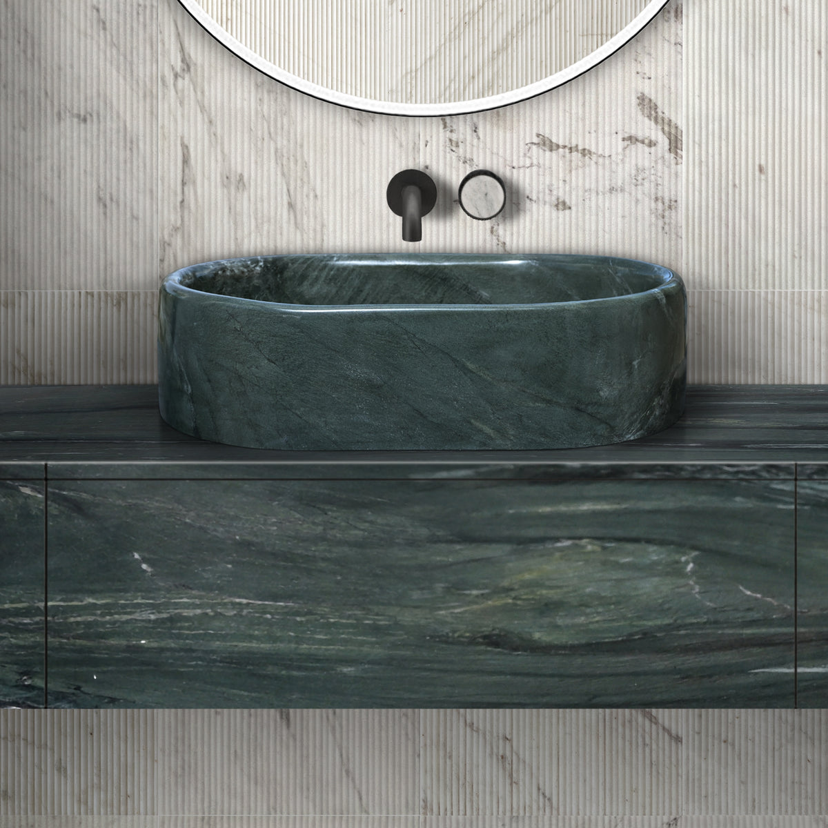 Green natural marble bathroom vessel sink, polished finished, natural stone, genuine marble, real marble, 23.6x15.7xH5.9 Inches/600X400XH150 mm
