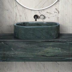 Green natural marble bathroom vessel sink, polished finished, natural stone, genuine marble, real marble, 23.6x15.7xH5.9 Inches/600X400XH150 mm