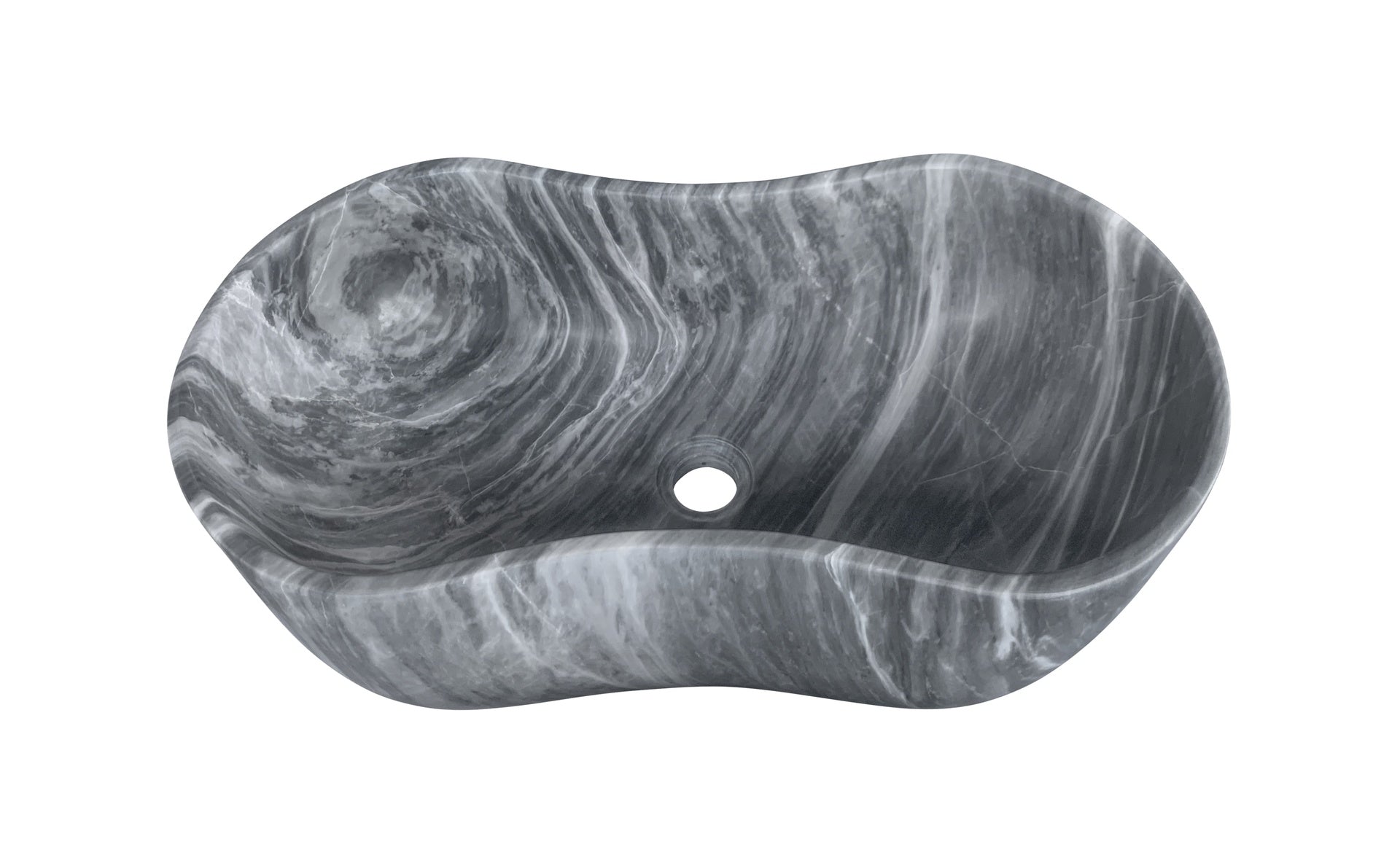 Carrara Gray natural marble bathroom vessel sink, semi-polished surface, natural stone, genuine marble, real marble, 23.6x14.2xH7.1 inches/600x360xH180 mm