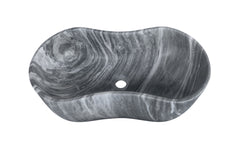 Carrara Gray natural marble bathroom vessel sink, semi-polished surface, natural stone, genuine marble, real marble, 23.6x14.2xH7.1 inches/600x360xH180 mm