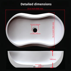 Carrara Gray natural marble bathroom vessel sink, semi-polished surface, natural stone, genuine marble, real marble, 23.6x14.2xH7.1 inches/600x360xH180 mm