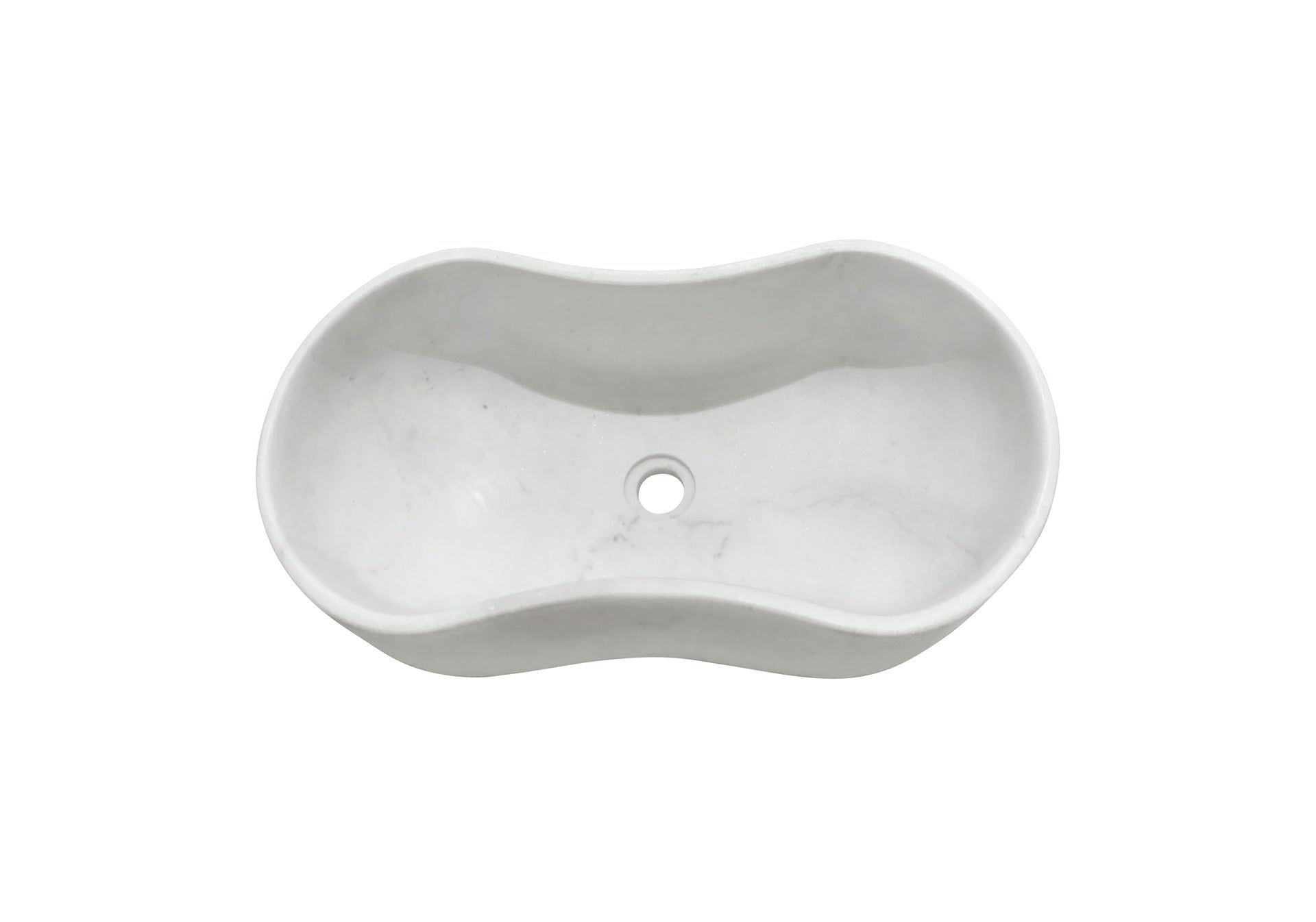 White natural marble bathroom vessel sink, semi-polished surface, natural stone, genuine marble, real marble, 23.6x14.2xh7.1 inches/600X360Xh180 mm