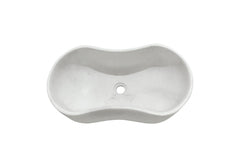 White natural marble bathroom vessel sink, semi-polished surface, natural stone, genuine marble, real marble, 23.6x14.2xh7.1 inches/600X360Xh180 mm