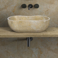 Gold Yellow Beige natural marble bathroom vessel sink, polished surface, natural stone, genuine marble, real marble, 23.6x14.2xH7.1 inches/600x360xH180 mm