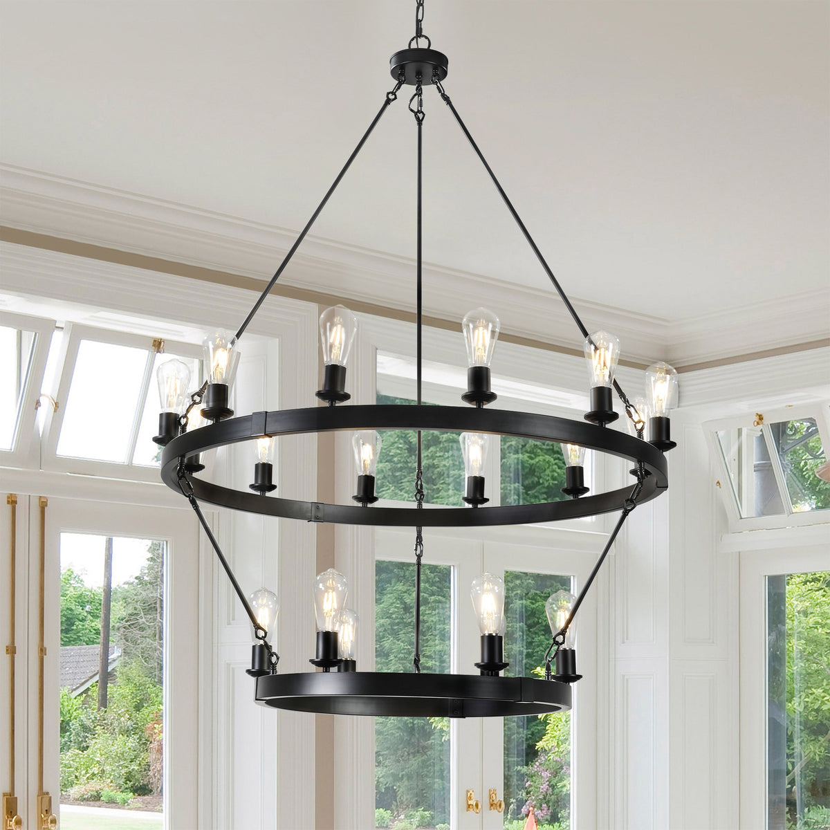 Retro style Large 2-Tier circular ceiling Ironwork chandelier