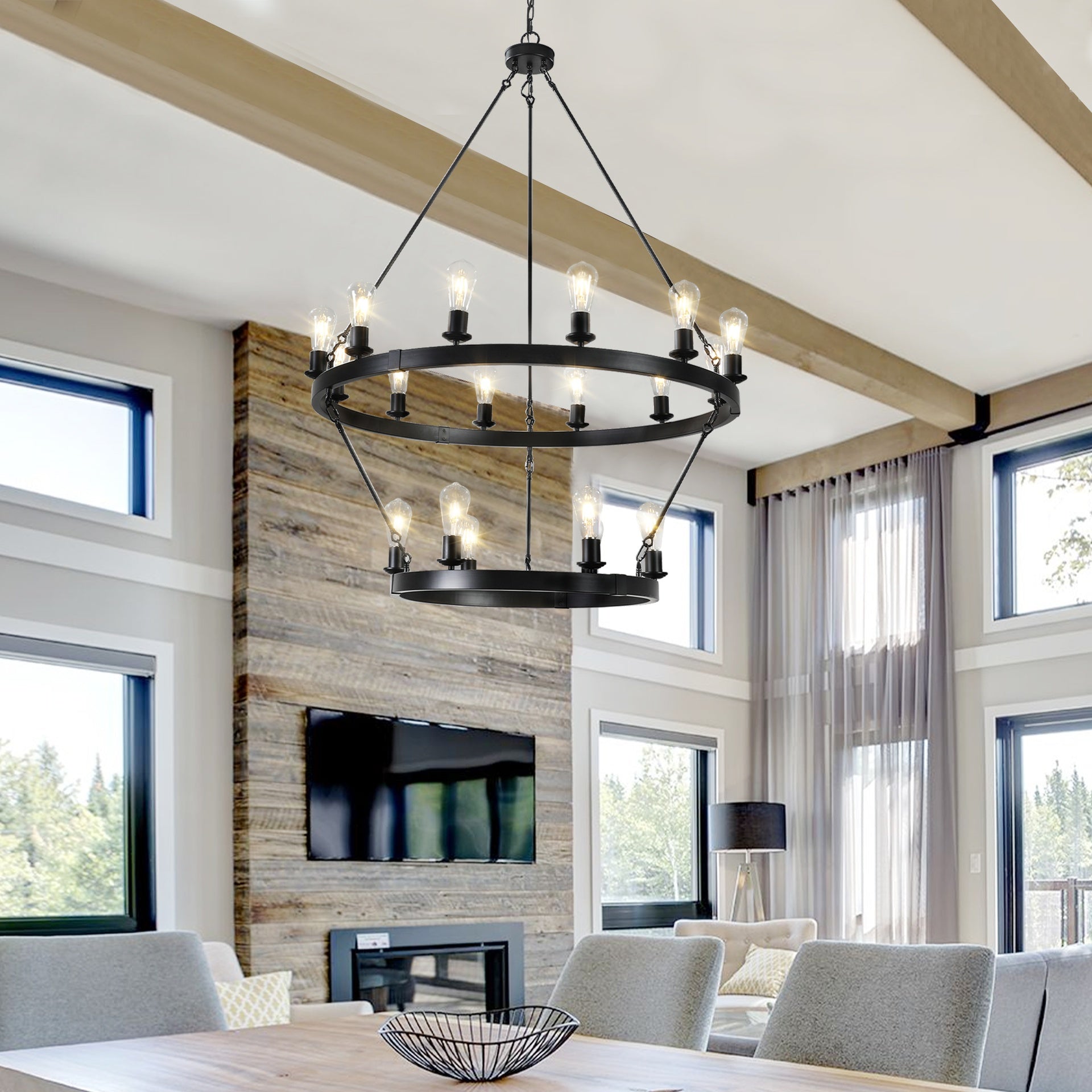 Retro style Large 2-Tier circular ceiling Ironwork chandelier