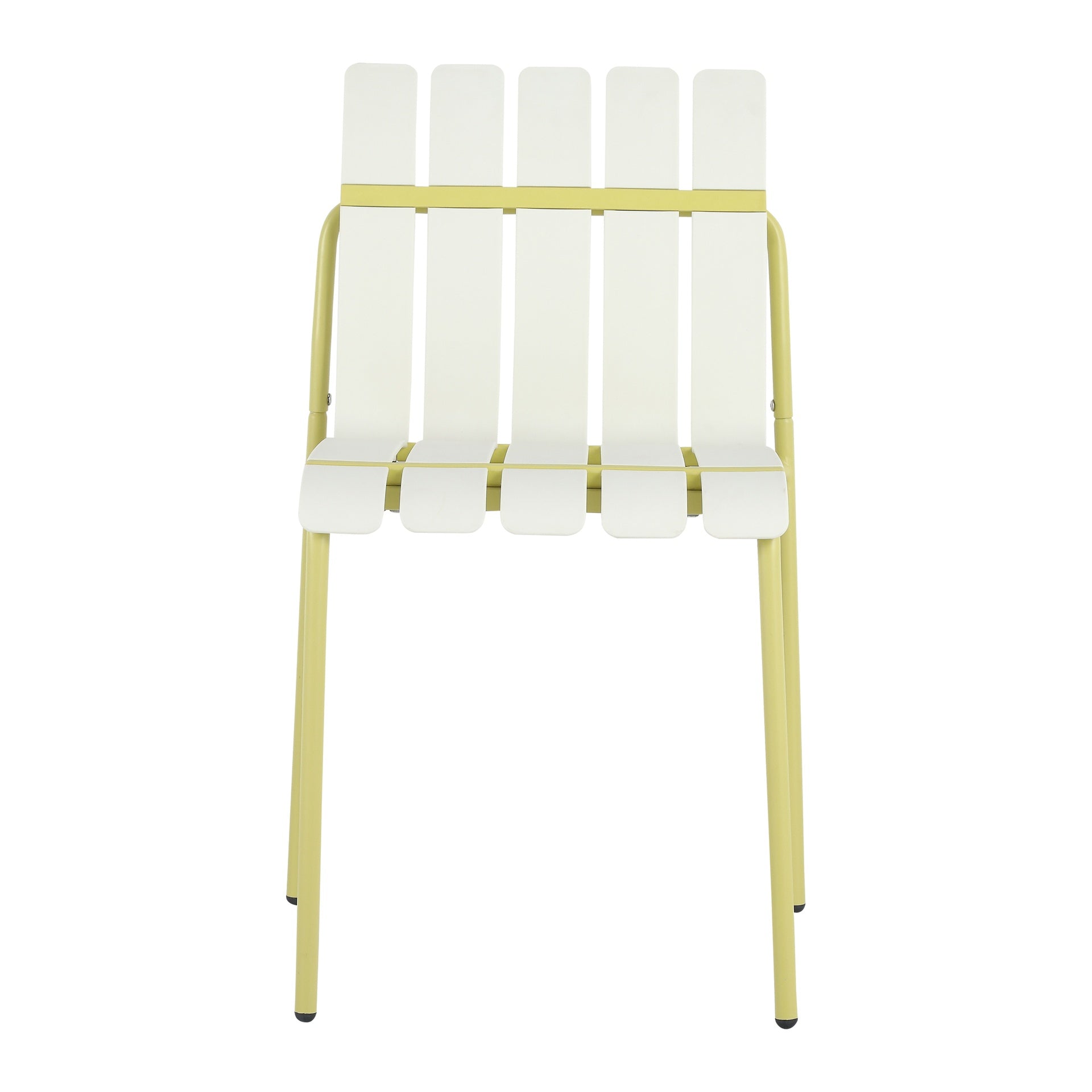 Holiday - 4-Pack Modern Striped Color Block Chairs - Waterproof PP Seat & Sturdy Metal Legs(White&Yellow) with 55 Inch White Modern Long Table - Indoor/Outdoor- Lightweight PP Tabletop with Metal Legs