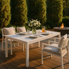 Holiday - 55 Inch Modern Long Table - Indoor/Outdoor Multi-Purpose Dining Table, Patio Table, Garden Table - Lightweight PP Tabletop with Metal Legs for Kitchen, Courtyard, Terrace Gatherings (White)