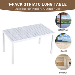 Holiday - 55 Inch Modern Long Table - Indoor/Outdoor Multi-Purpose Dining Table, Patio Table, Garden Table - Lightweight PP Tabletop with Metal Legs for Kitchen, Courtyard, Terrace Gatherings (White)