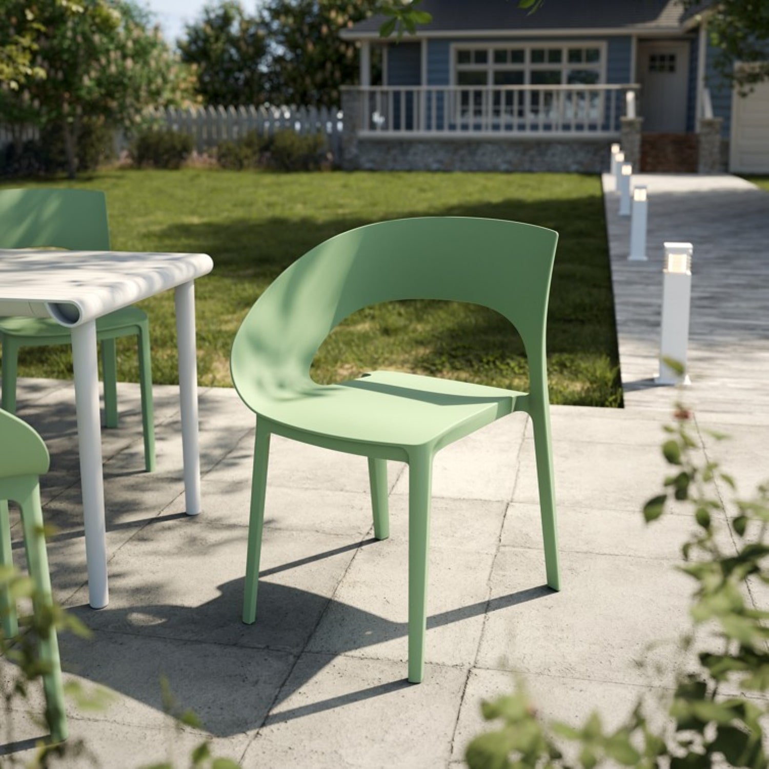 Holiday - Haze Green Polypropylene Single-Side Chair - One-Piece Design for Indoor & Outdoor Use,suitable for living rooms, dining rooms, gardens, terraces and other scenarios  (Set of 4)