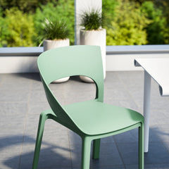 Holiday - Haze Green Polypropylene Single-Side Chair - One-Piece Design for Indoor & Outdoor Use,suitable for living rooms, dining rooms, gardens, terraces and other scenarios  (Set of 4)