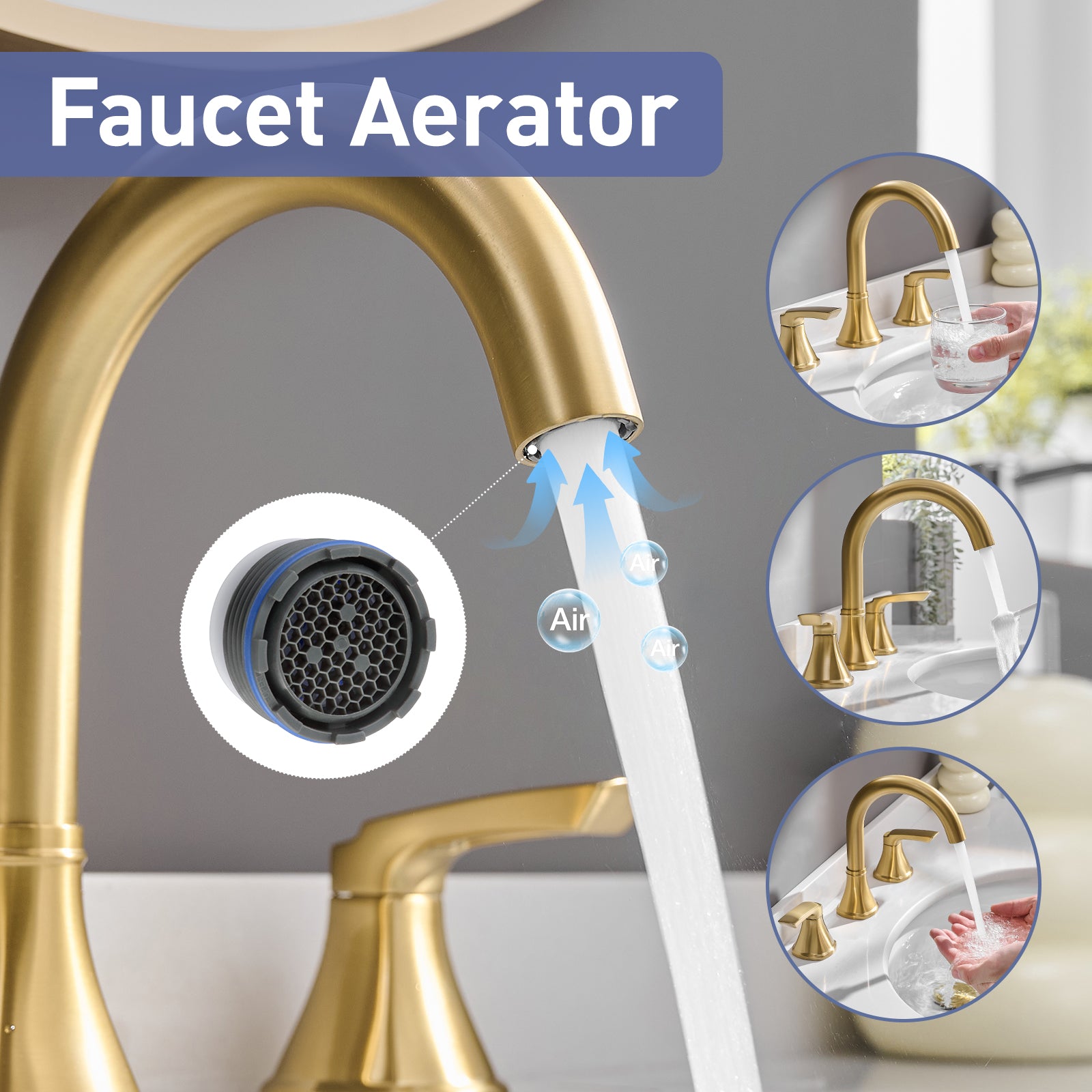 Bathroom Stainless Steel Faucets for Sink 3 Hole Brushed Gold 8 inch Widespread Bathroom Sink Faucet Double Lever Handle Faucet Bathroom Vanity Faucet Basin Mixer Tap Faucet with Pop-Up Drain