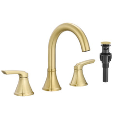 Bathroom Stainless Steel Faucets for Sink 3 Hole Brushed Gold 8 inch Widespread Bathroom Sink Faucet Double Lever Handle Faucet Bathroom Vanity Faucet Basin Mixer Tap Faucet with Pop-Up Drain