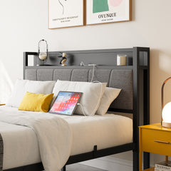 Full Size Bed Frame, Storage Headboard with Charging Station, Solid and Stable, No Box Spring Needed, Easy Assembly