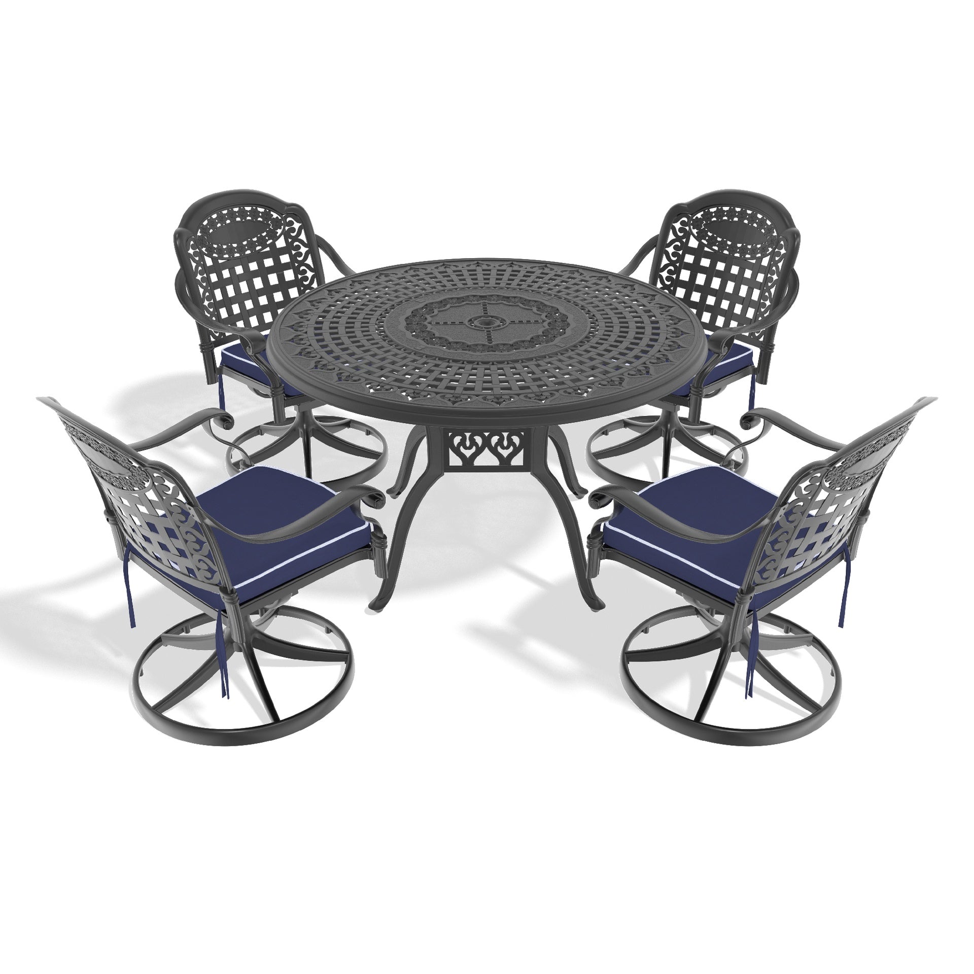 5-Piece All-Weather Cast Aluminum Dining Set, Include 4 Swivel Chairs and 47.24" Round Table With Black Frame (same sku:W1710S00448)
