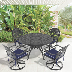 5-Piece All-Weather Cast Aluminum Dining Set, Include 4 Swivel Chairs and 47.24" Round Table With Black Frame (same sku:W1710S00448)