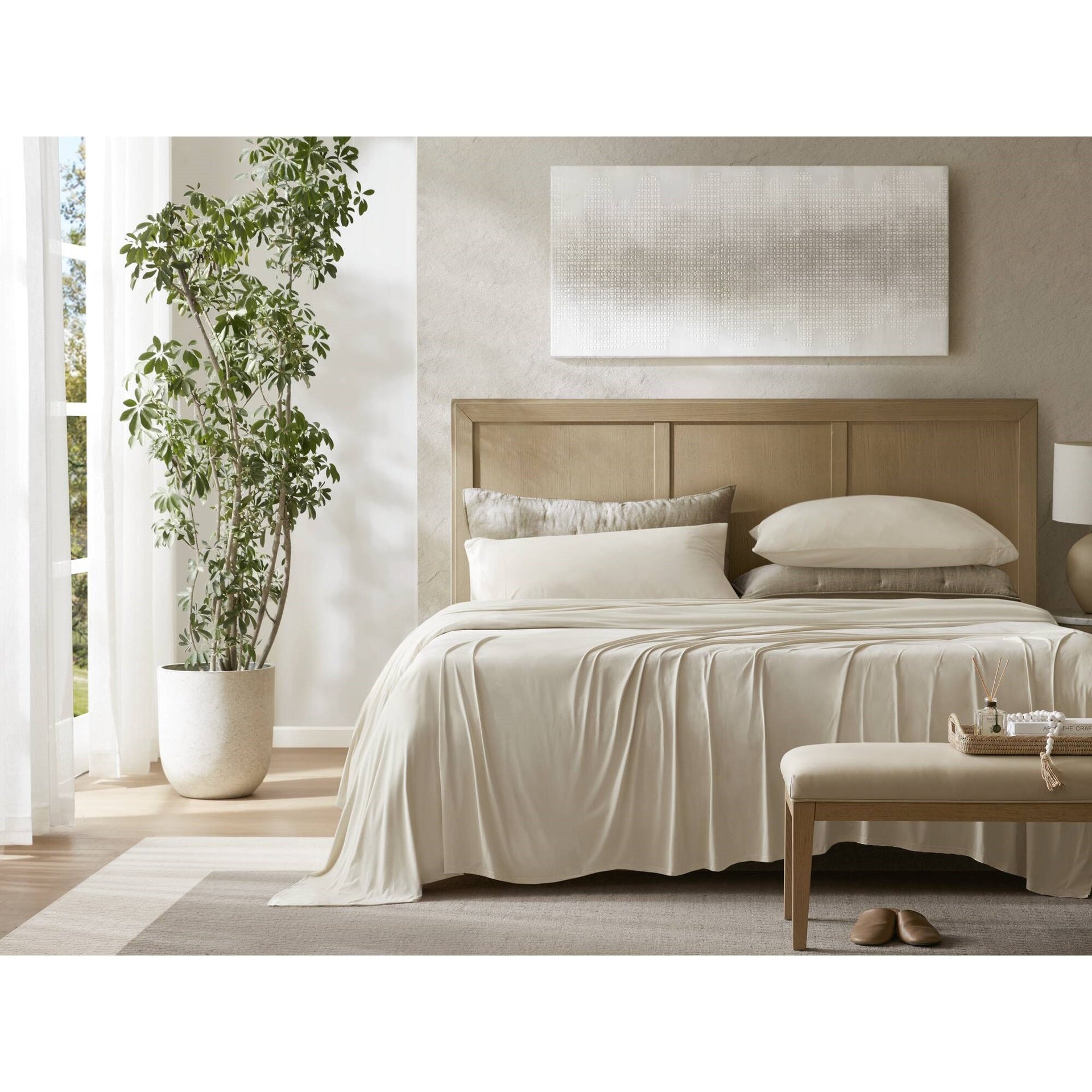 4-Piece Cal King Stretch Jersey Sheet Set, Ivory