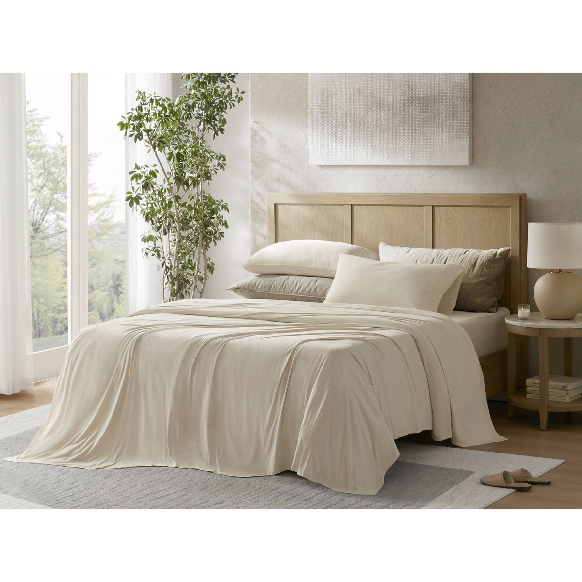 4-Piece Cal King Stretch Jersey Sheet Set, Ivory