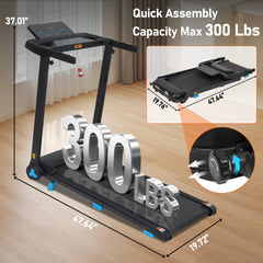 Treadmill with Incline, 3.0HP Quiet Foldable Treadmills for Home, 10.0MPH 300 LBS Weight Capacity Home Exercise Equipment Treadmills with Heart Rate Sensors,Type C &   USB Charge Station ,Bluetooth