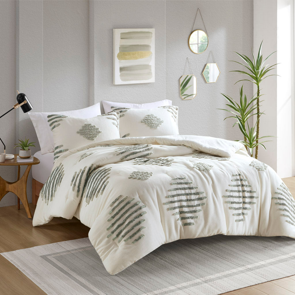 King/Cal King 3 Piece Cotton Blend Chenille Comforter Set