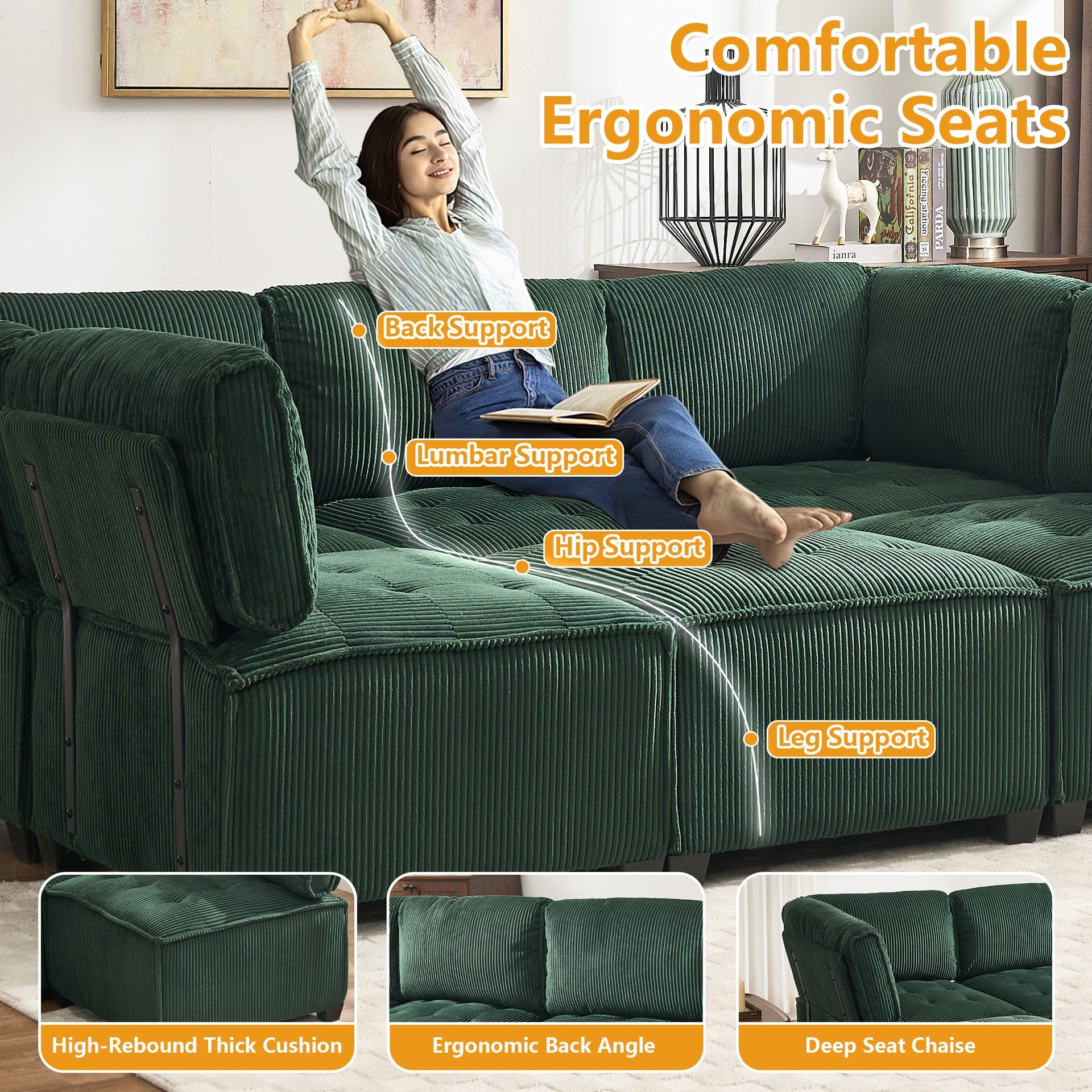 UNITED WE WIN Modular Sectional Sofa U Shaped Modular Couch with Reversible Chaise Modular Sofa Sectional Couch,6- Seat Convertible Sofa,Fit for Living Room