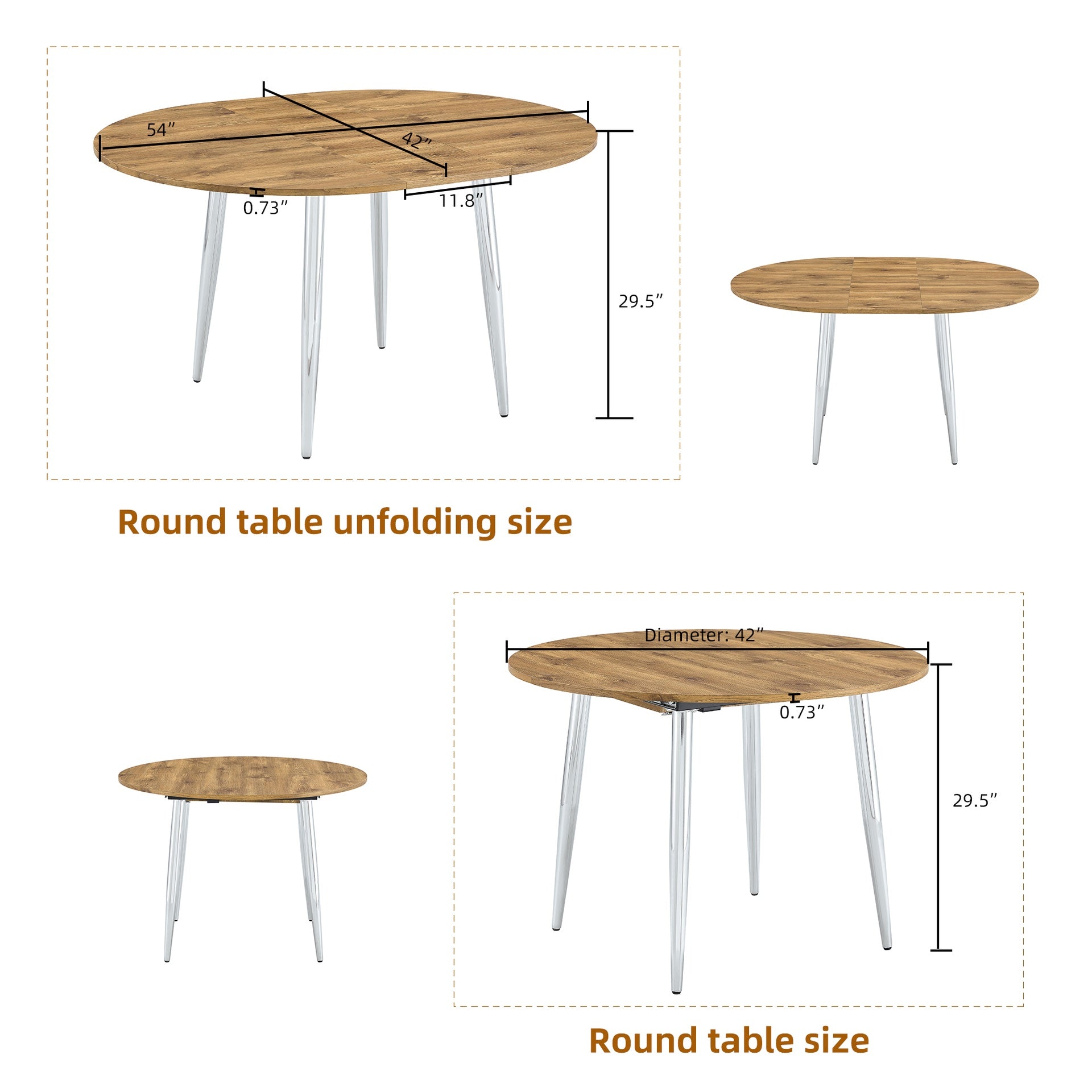 With a clever retractable mechanism, the Wood Grain MDF table top and silver metal legs and has a smooth and delicate surface.The unique look creates the sleek silhouette of a modern home.