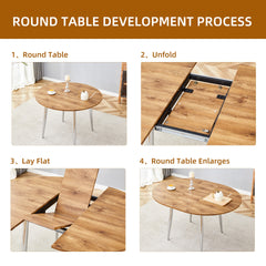 With a clever retractable mechanism, the Wood Grain MDF table top and silver metal legs and has a smooth and delicate surface.The unique look creates the sleek silhouette of a modern home.