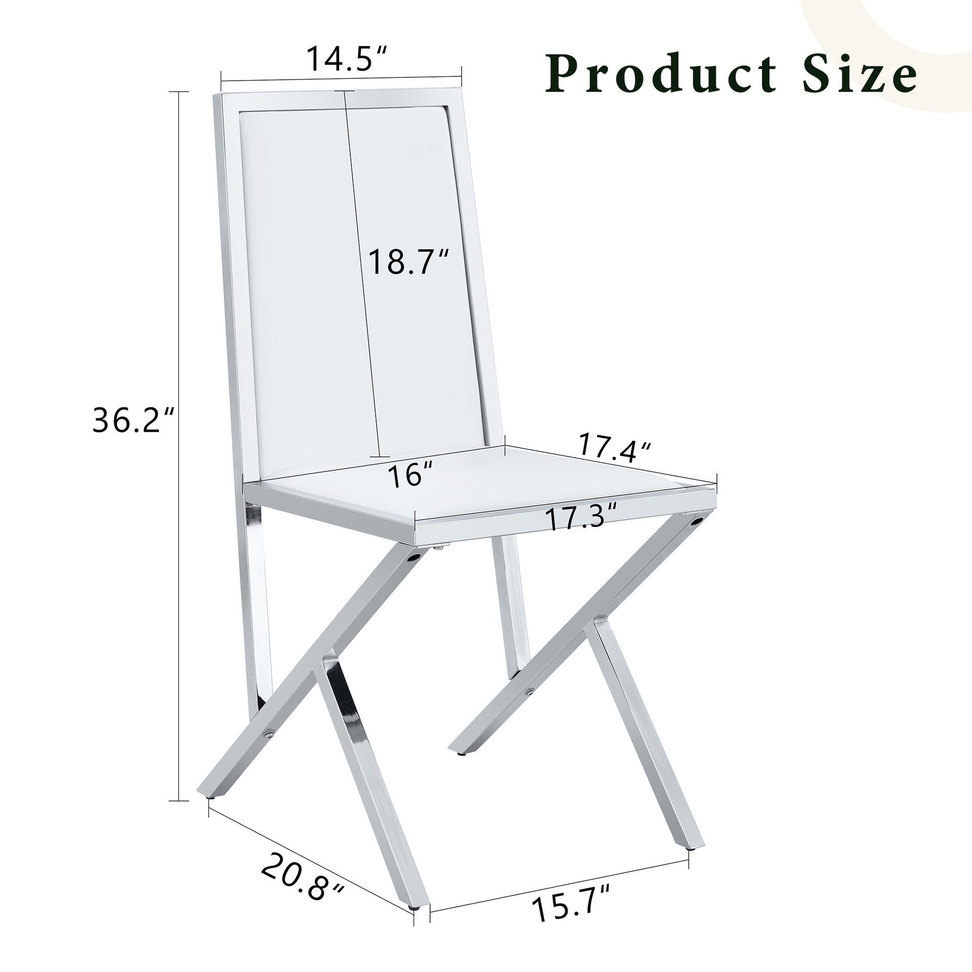 2-pack silver metal framed white PU dining chairs: ergonomic design, a simple and luxurious choice.Featuring uniquely designed silver metal legs.