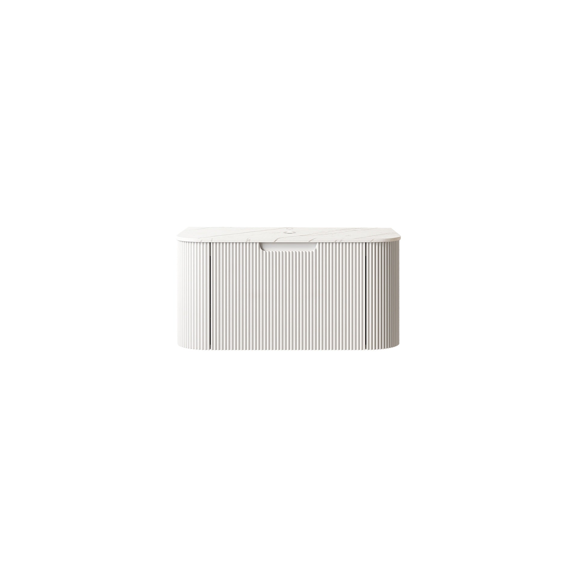 DINA 30'' Wall Mounted Plywood Cabinet with Carrara White Sintered Stone Countertop, One Drawer, NO Basin, NO Faucet and Drain, White Color (New SKU)