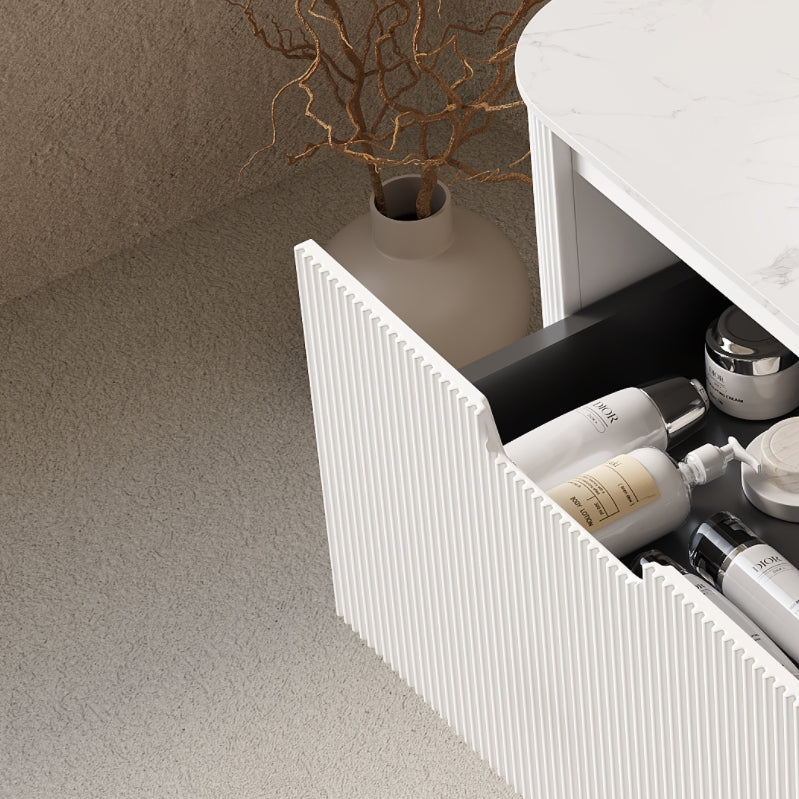 DINA 30'' Wall Mounted Plywood Cabinet with Carrara White Sintered Stone Countertop, One Drawer, NO Basin, NO Faucet and Drain, White Color (New SKU)