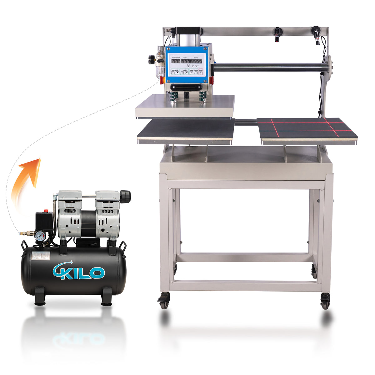 16x24 pneumatic sliding dual-platen hot press with infrared positioning and built-in air compressor