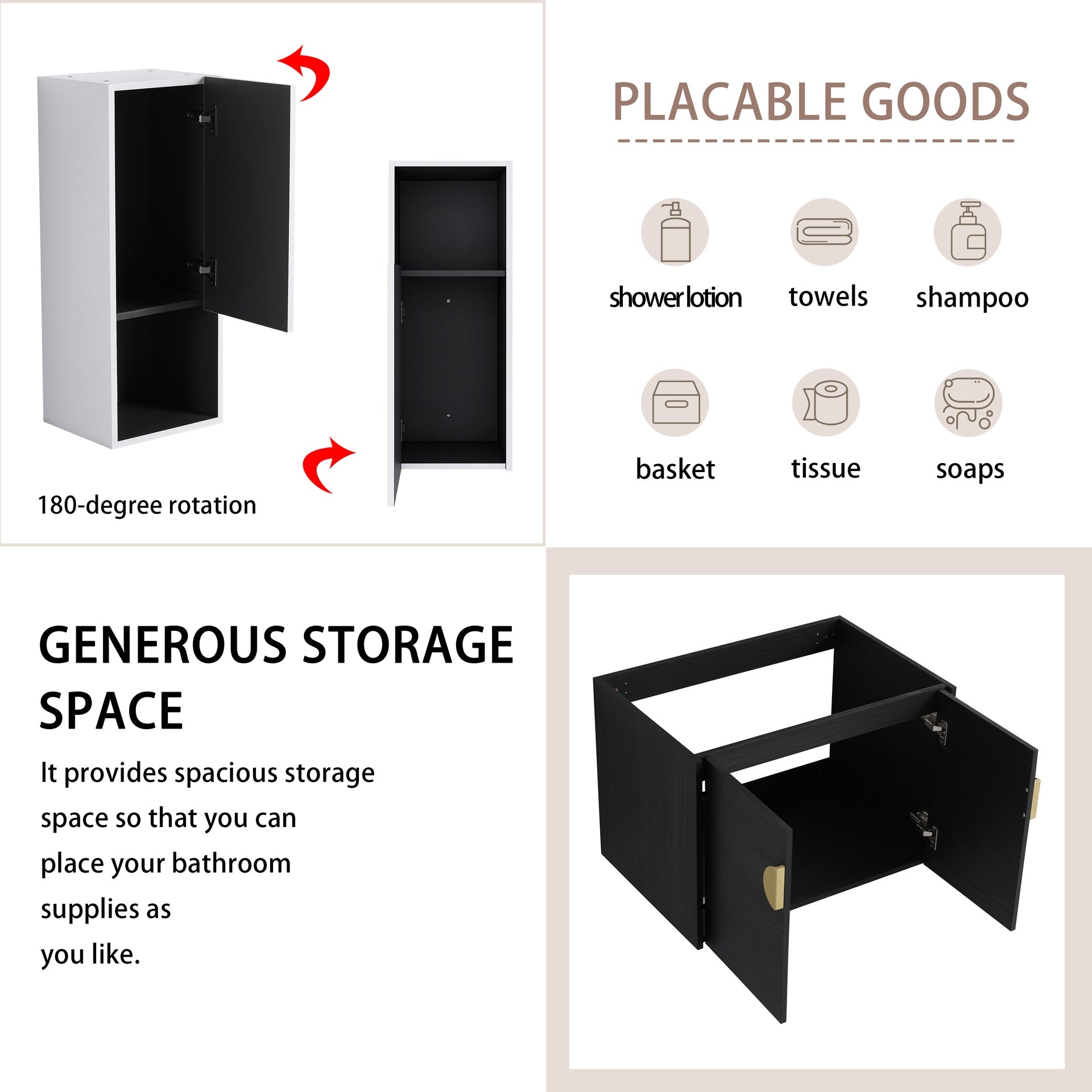 28" Wall-Mounted Bathroom Vanity With Ceramic Sink and Side Cabinet, Soft Close Doors, 00212WHK-06328BCT Combination Cabinet(KD-Packing)