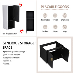 28" Wall-Mounted Bathroom Vanity With Ceramic Sink and Side Cabinet, Soft Close Doors, 00212WHK-06328BCT Combination Cabinet(KD-Packing)