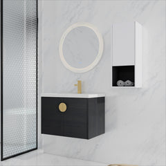 28" Wall-Mounted Bathroom Vanity With Ceramic Sink and Side Cabinet, Soft Close Doors, 00212WHK-06328BCT Combination Cabinet(KD-Packing)