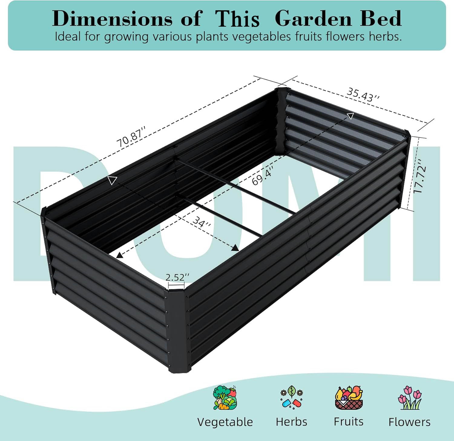 6x3x1.5ft Galvanized Raised Garden Bed, Outdoor Planter Garden Boxes Large Metal Planter Box for Gardening Vegetables Fruits Flowers, Dark Gray