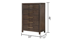 KENZO Modern Style Full 5PC Storage Bedroom Set Made with Wood, LED Headboard, Bluetooth Speakers & USB Ports - Walnut(NJ INVENTORY)