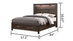 KENZO Modern Style Full 5PC Storage Bedroom Set Made with Wood, LED Headboard, Bluetooth Speakers & USB Ports - Walnut(NJ INVENTORY)