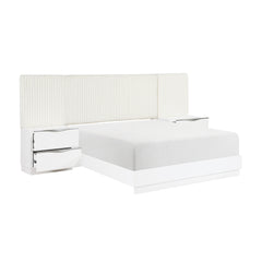 Luxurious Pearl White Finish 5pc King Wall Bed Set Soft Upholstery Headboard Panel Glam Bedroom Furniture