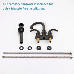 Oil Rubbed Bronze Bathroom Faucet with 2-Handle and 360 Degree Rotating Spout, Crescent Moon Style 4-inch Centerset Vanity Sink with Pop-Up Drain and Supply Hoses, FR4090-ORB