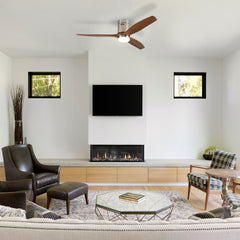 52 Inch Ceiling Fan with Light, 3 Light Walnut Solid Wood Blades,Remote Control,6-speed Reversible DC Motor for Living Room,Bed Room,Dining Room