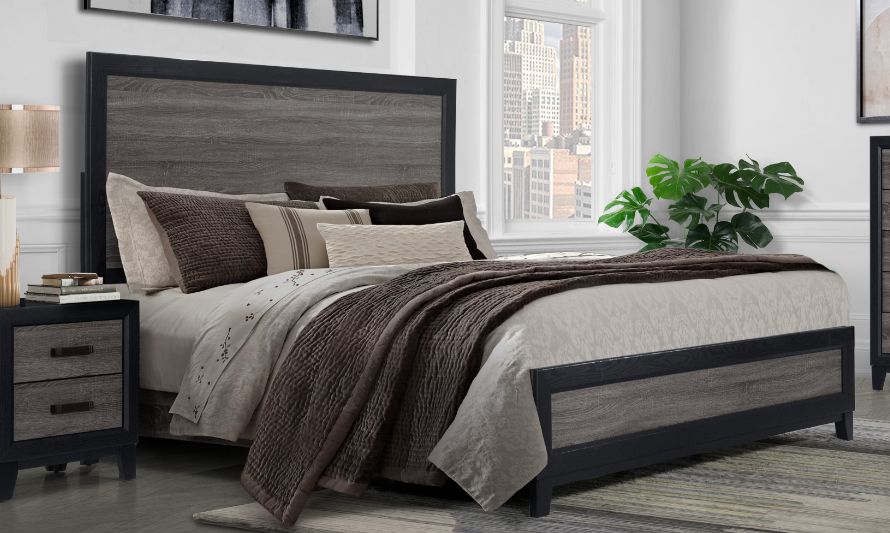 SOLUTO GREY AND BLACK KING BED
